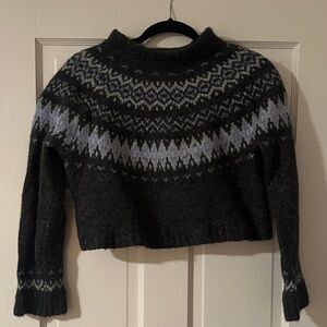 J. Crew Charcoal and Light Blue Fair Isle Mockneck Sweater